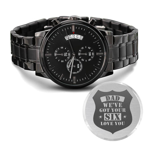 Men's Engraved Watch, We've Got Your Six, Charcoal Black, Gift Watch