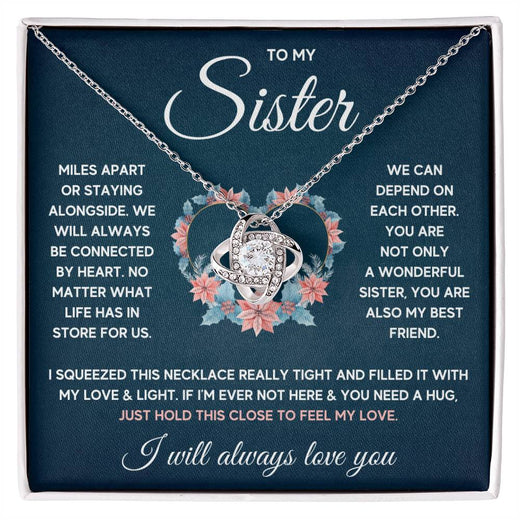 TO MY SISTER SQUEEZED LOVE KNOT NECKLACE GIFT SET