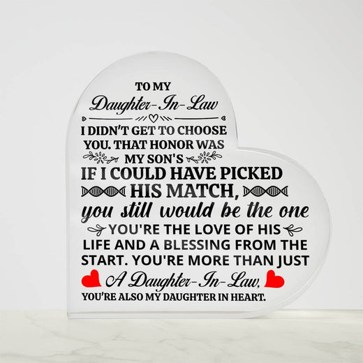TO MY DAUGHTER IN LAW HONOR HEART ACRYLIC PLAQUE