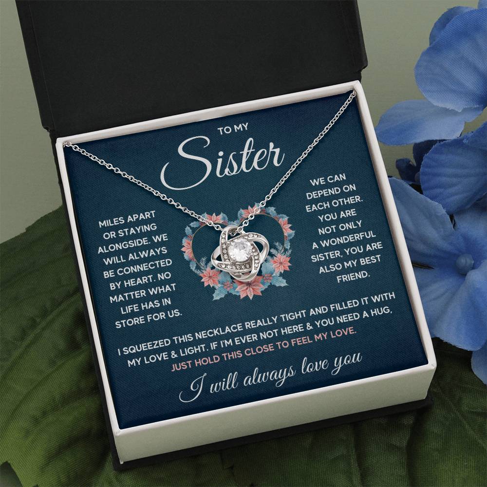 TO MY SISTER SQUEEZED LOVE KNOT NECKLACE GIFT SET