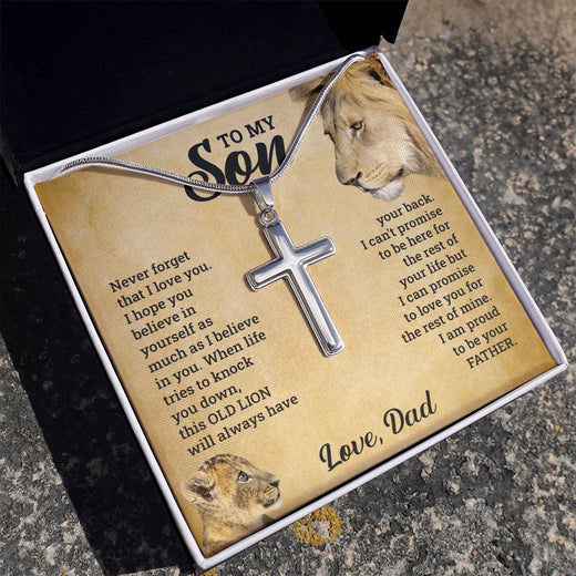 TO MY SON THIS OLD LION CROSS NECKLACE GIFT SET